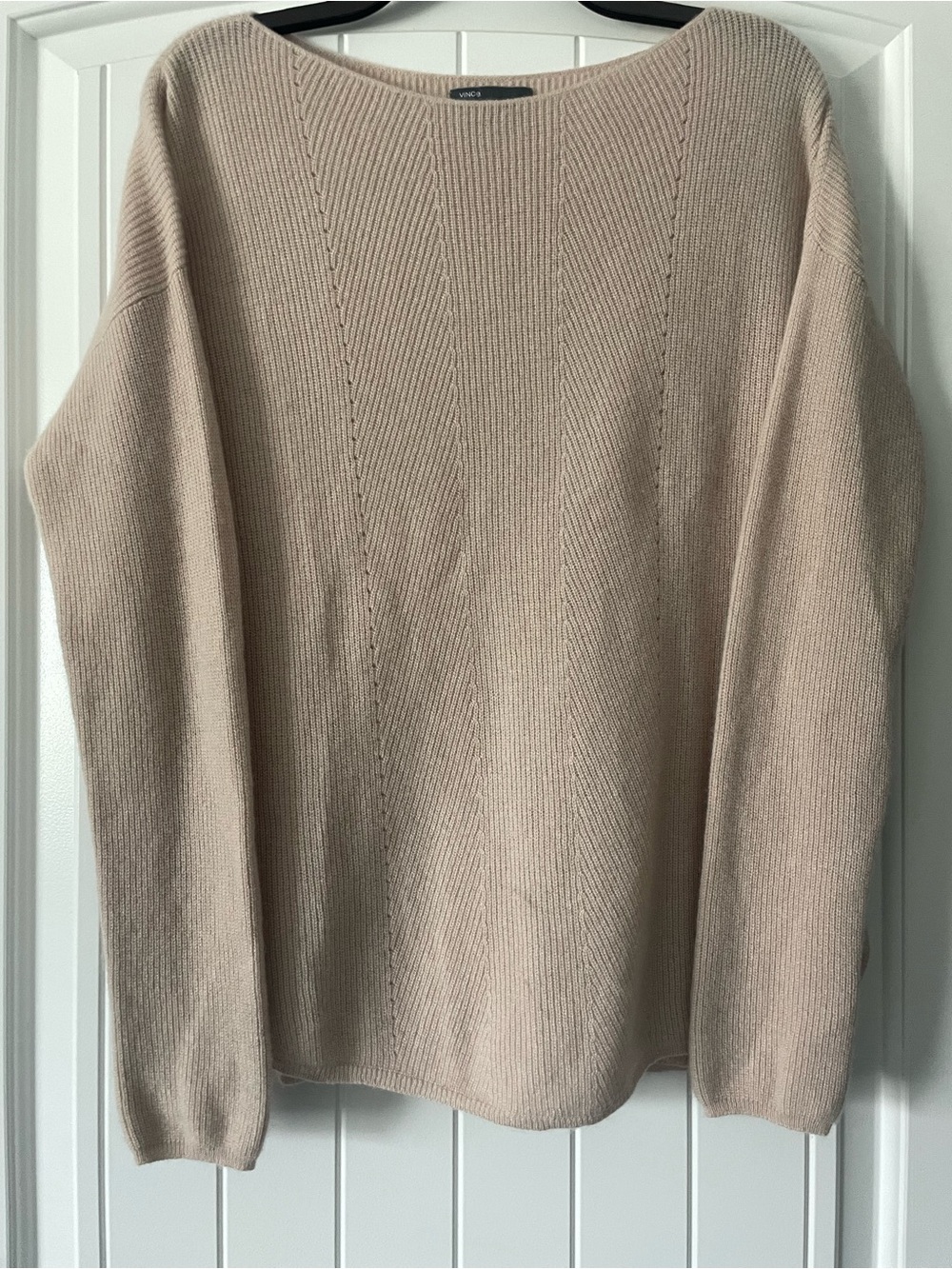 Vince Women's Light Beige 100% Cashmere Ribbed Knit Sweater